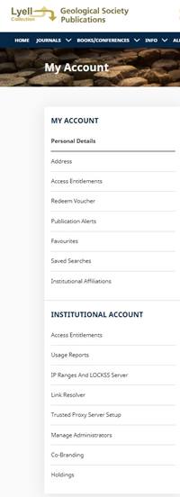 Atypon institutional account menu